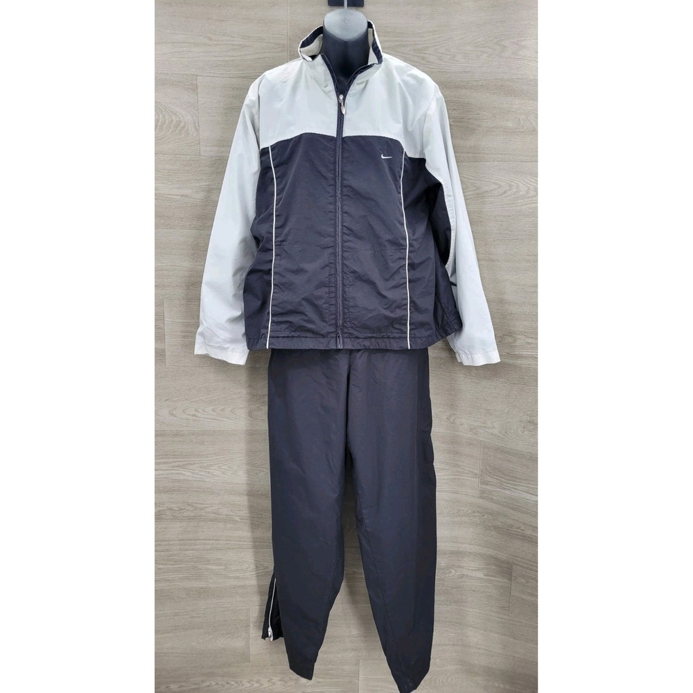 Vintage Y2K Nike Tracksuit Navy Black White Men's Size L 12-14 Jacket Pants